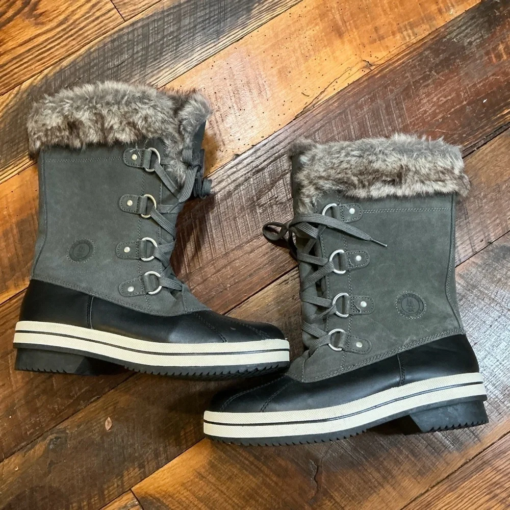 G.H. Bass & Co. Juno Duck Boots | Women’s Size 11M | Gray & Black Faux Fur Trim